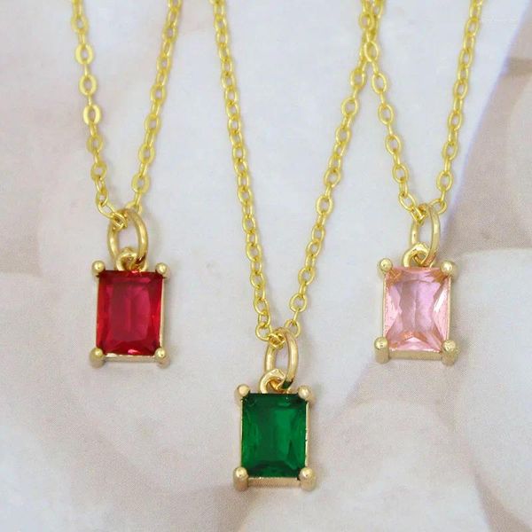 Pingente colares cristal verde rosa pedra rosa com colar quadrado gargantilha para mulher meninas minúsculo tênis jóias colar colores