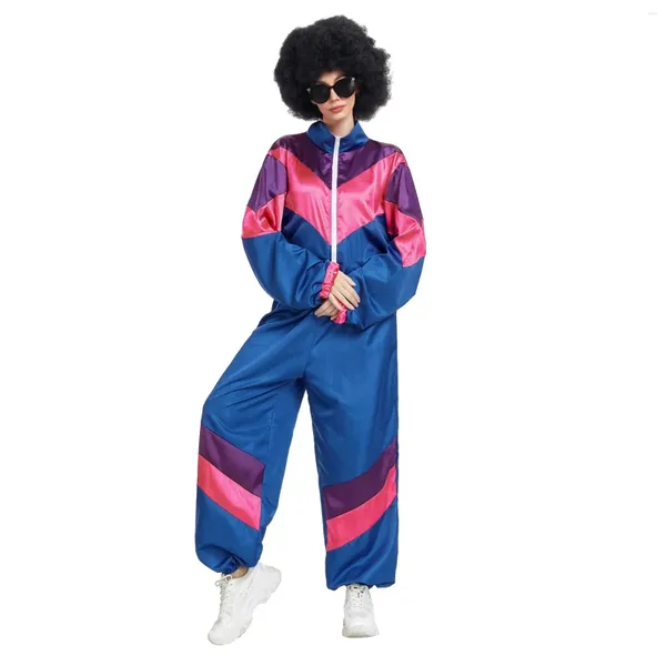 Pantaloni a due pezzi da donna Tuta stile retrò per adulti anni '80 Giacca a vento hip-hop Set da discoteca Top a maniche lunghe color block e outfit