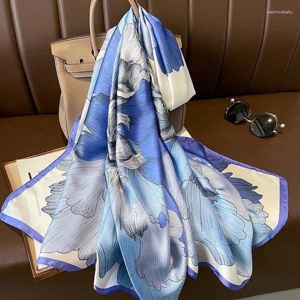 Lenços primavera outono lenço de seda mulher designer floral xale macio longo envoltório foulard bandana senhoras yd0905
