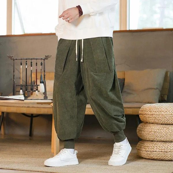 Abbigliamento etnico Pantaloni da uomo autunnali e invernali in 4 colori in stile cinese Pantaloni a gamba larga in velluto a coste Tinta unita Casual Plus Size Harem