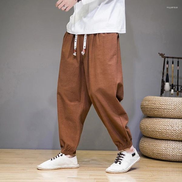 Abbigliamento etnico Pantaloni Haren casual da uomo larghi in cotone stile cinese Pantaloni tradizionali da tuta Hanfu Tai Chi Sport alla caviglia