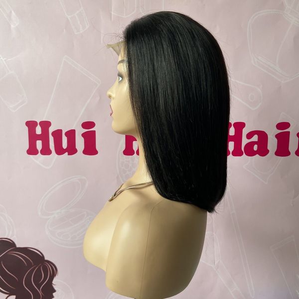 200 gramas 250% densidade dupla desenhada 100% cutícula aligend cabelo virgem chinês curto bob renda transparente peruca de cabelo humano 8-12 polegadas 4x4 peruca de fechamento para mulheres negras