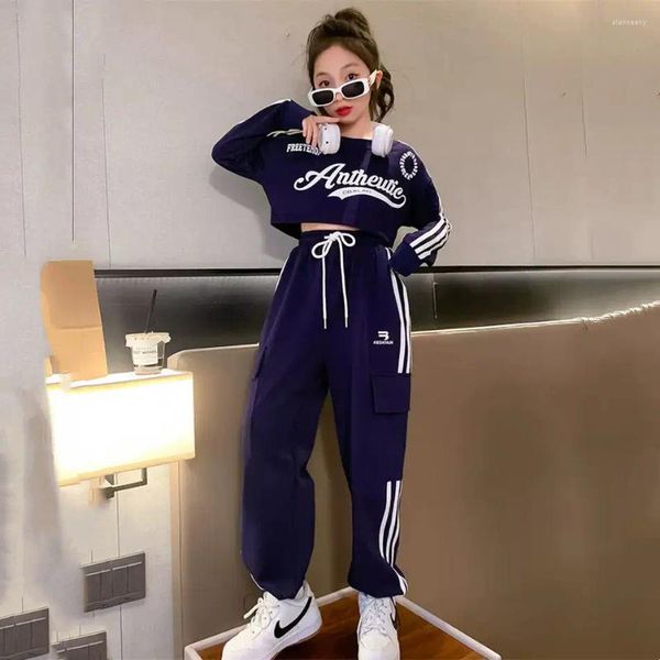 Set di abbigliamento Bambini Hip Hop Crop Top Vestiti Ragazze Felpa Joggers Bambino Streetwear Street Dance Pantaloni Abiti Costumi di scena Jazz per adolescenti