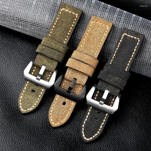 Relógio Bandas Canvas Leather Watchband 20 22 24 26mm Preto Verde Marrom Denim Grosso Material Retro Strap Militar