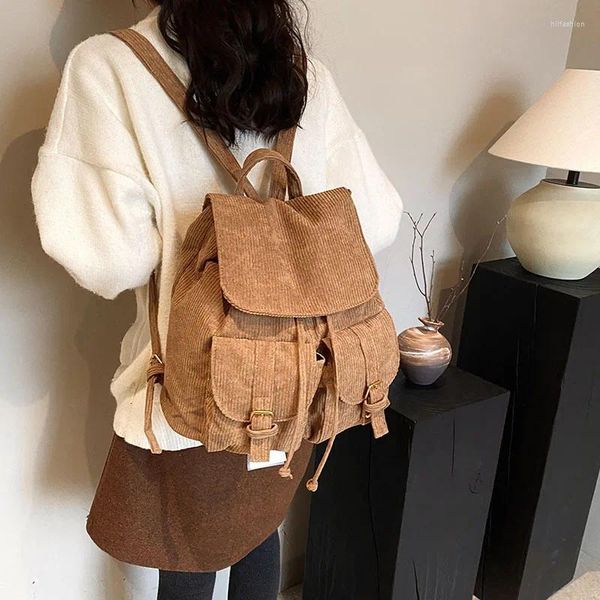 Rucksack Cord Einfarbig Tasche Einfaches Modedesign Koreanischer Stil Student Persönlichkeit Lässig Allgleiches Büchertasche