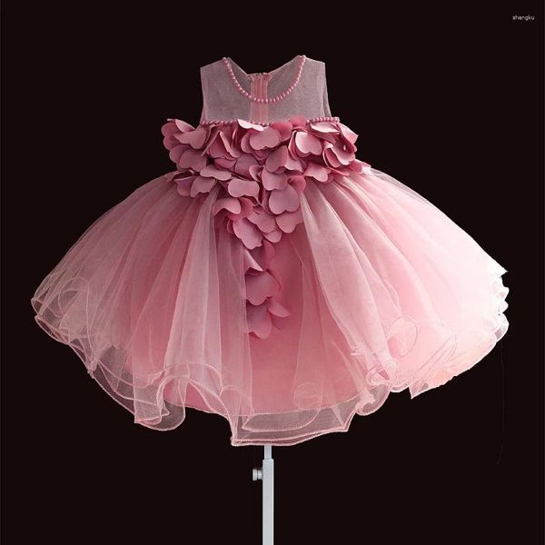 Kız Elbise Dantel Bebek Kız Elbise Petal Çiçek Şifon Partisi Prenses 1 Yıl Çocuk Doğum Günü Noel Vestido 3M-4T