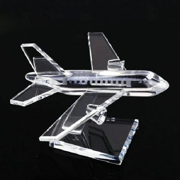 Delicato modello di aeroplano in cristallo di vetro, piccolo aereo, decorazione per ufficio, arte, regalo per bambini 240201