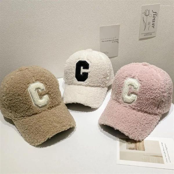 Бейсбольная кепка из овечьей шерсти, модная утолщенная теплая шапка с буквой C, простая спортивная зимняя кепка с козырьком