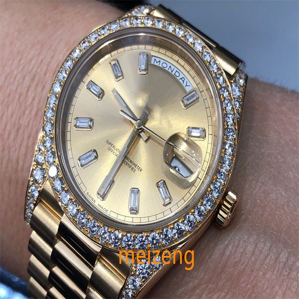 Marca mundo 2024 relógio Melhor versão de fábrica Relógio Presidente 36mm 118238 Moldura de diamante e talões 18k ouro amarelo 128348RBRRelógio automático com garantia de 2 anos