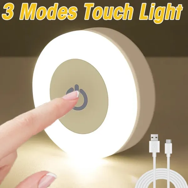 Nachtlichter LED Touchsensor Magnetische Basis Wandleuchte USB wiederaufladbare runde Lampe für Schlafzimmer Küchentoiletten Beleuchtung Beleuchtung