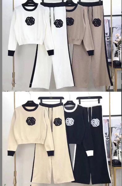 Модный комплект из двух предметов, женский наряд, зимний наряд, свитер с вышивкой, одинаковые комплекты, вязаный спортивный костюм, повседневный комплект одежды для женщин