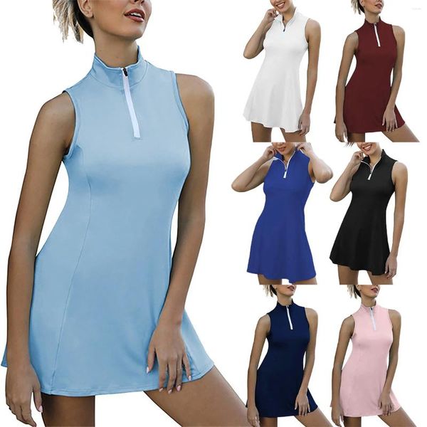 Stage Wear Multicolor Yoga Tênis Vestido Elástico Secagem Rápida Bolso Anti Casual Vestidos Soltos para Mulheres Envoltório de Linho