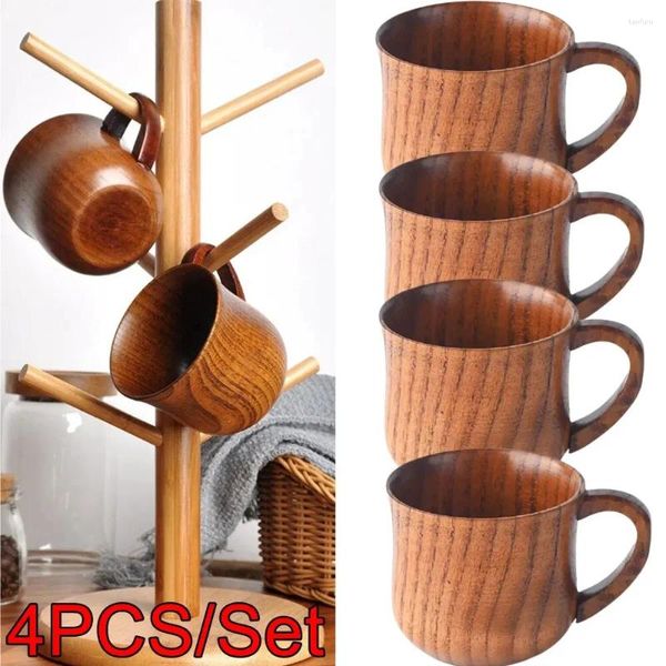 Bicchieri 4 pezzi / set tazza di legno in legno massello con manico giuggiola acida acqua tè tromba per cucina soggiorno 130ml