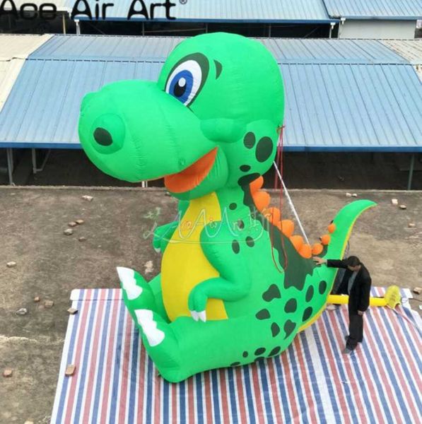 Atacado atacado gigante 5mh 16.5fth com ventilador atraente dinossauro inflável verde modelo animal sentado inflável para publicidade ou