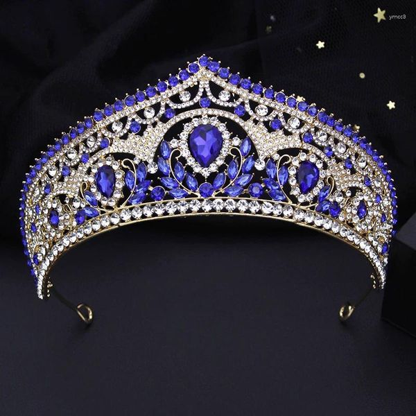 Fermagli per capelli Principessa barocca Diademi e corone da sposa Copricapo da sposa Blu Party Prom Abito da sposa Corona Accessori per gioielli