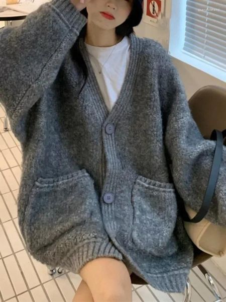 Malhas femininas 2024 moda feminina doce y2k casacos estéticos vintage harajuku sólido bolso suéteres soltos todos os jogos grunge cardigans japonês