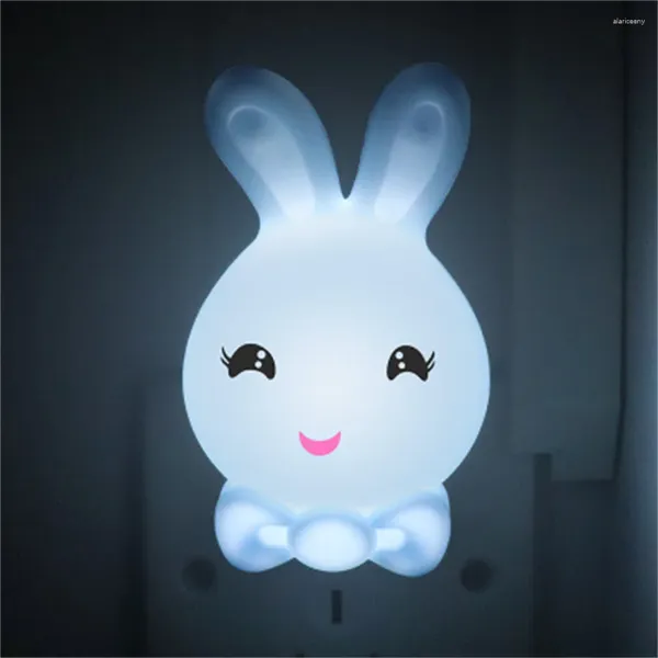 Ночные светильники, 4 цвета, светодиодный светильник в виде кролика, лампа для сна в виде кролика, вставная розетка ЕС/США, прикроватные настенные светильники для детской спальни