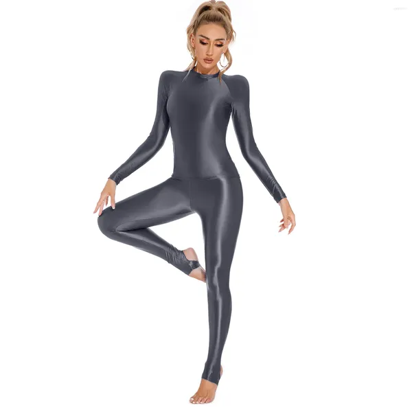Zweiteilige Damenhose, glänzende Yoga-Sportbekleidung, Gymnastik-Outfits, 2-teiliges Rundhals-Langarm-T-Shirt mit Leggings mit hoher Taille