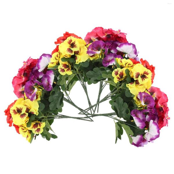 Fiori decorativi 12 pezzi fiore artificiale simulato pianta decorazione realistica lavanda finta plastica viole del pensiero vasi di stoffa di seta casa