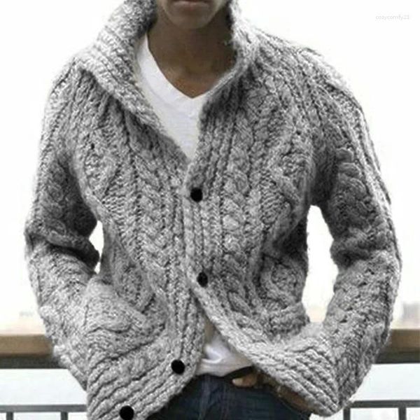 Suéteres masculinos 2024 outono / inverno europeu e americano suéter sólido casaco de malha cardigan grande