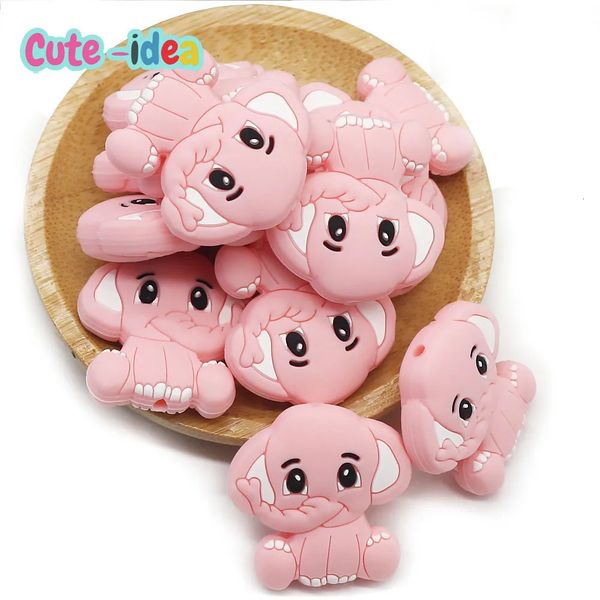 Bonito-ideia 10 pçs silicone mini elefante contas bebê dentição mastigável mordedor diy chupeta corrente brinquedos acessórios produtos para bebê 240123