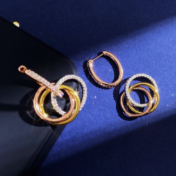 Modisches neues Design, dreifache Ringe, drei Farben, Anhänger, Halskette, voller Diamanten, Ohrring, Schmuck für drei Leben und drei Generationen von Liebespaaren