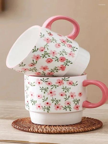 Tazze Tazza da acqua in ceramica floreale piccola in stile giapponese impilata con tazza da caffè per tè pomeridiano color sottosmalto