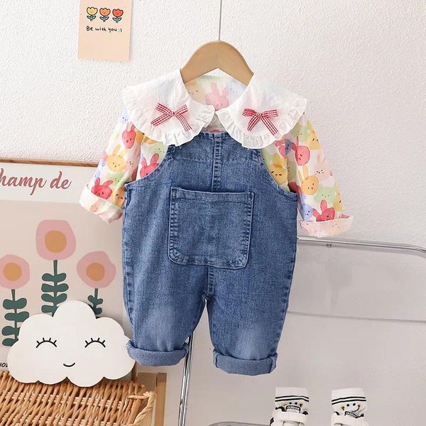 Kleidungssets Baby Mädchen Herbst Säuglingskleidung 2024 Cartoon Umlegekragen Langarmhemden und Overalls Kinder Mädchen Boutique Outfit