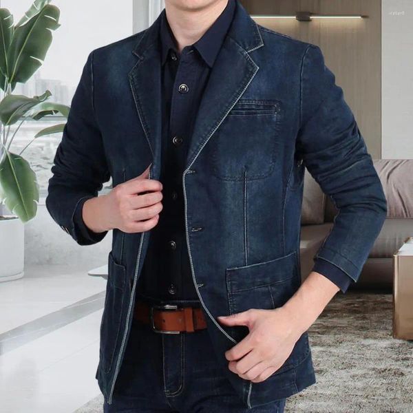 Ternos masculinos Mens Denim Blazer Masculino Terno Oversized Moda Algodão Vintage Azul Casaco Jaqueta Slim Fit Bolsos Homens Jeans