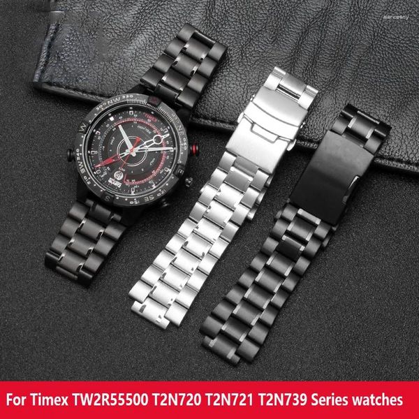 Uhrenarmbänder für Timex TW2R55500 T2N720 T2N721 T2N739 Uhrenarmband Edelstahl 24 16 mm Lug End Armband Schwarz Silber Zubehör