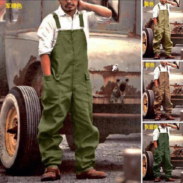 Erkek pantolon retro tulumlar sıradan pantolonlar çok cep kargo büllü düz bib vintage sokak kıyafetleri