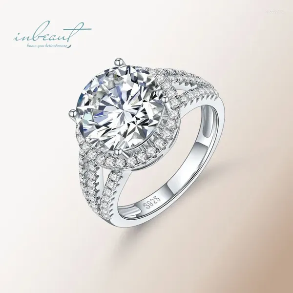 Anelli a grappolo Inbeaut Argento 925 da 5 ct Taglio eccellente Taglio diamante Test D Colore Moissanite Anello nuziale per le donne Gioielleria raffinata