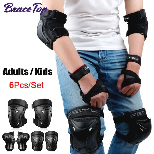 BraceTop 6PcsSet Joelheiras Cotovelo Protetores de Pulso Conjunto de Equipamentos de Proteção para KidAdult Skate Patinação Ciclismo Bicicleta 240130