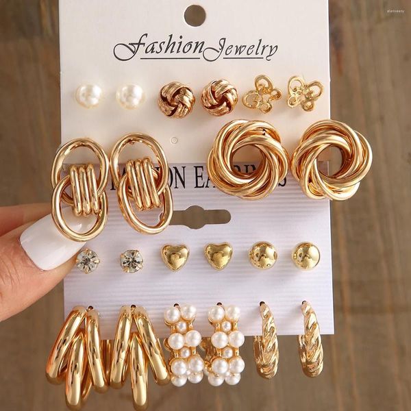 Orecchini a cerchio 2024 moda color oro perla set cerchio vintage geometrico twist stud per donne ragazze regalo di gioielli alla moda
