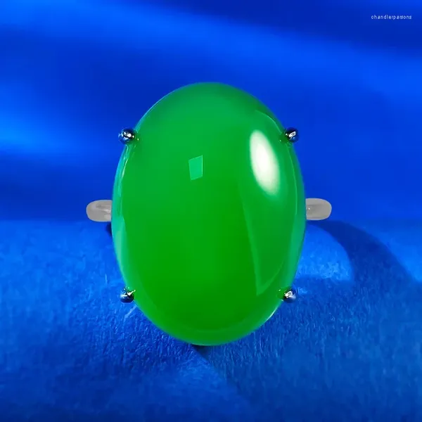 Кольца кластера 2024 925 посеребренный комплект с высоким зеленым нефритом и халцедоном в стиле яйца 15 20 мм кольцо с агатом