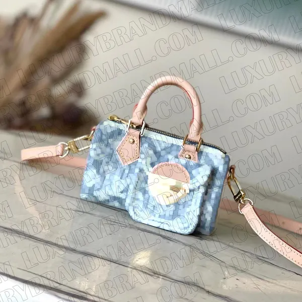 M82950 SPEED NANO NEW COSMETIC Custodia BAG BOX M46855 vera pelle tela grigia denim M46854