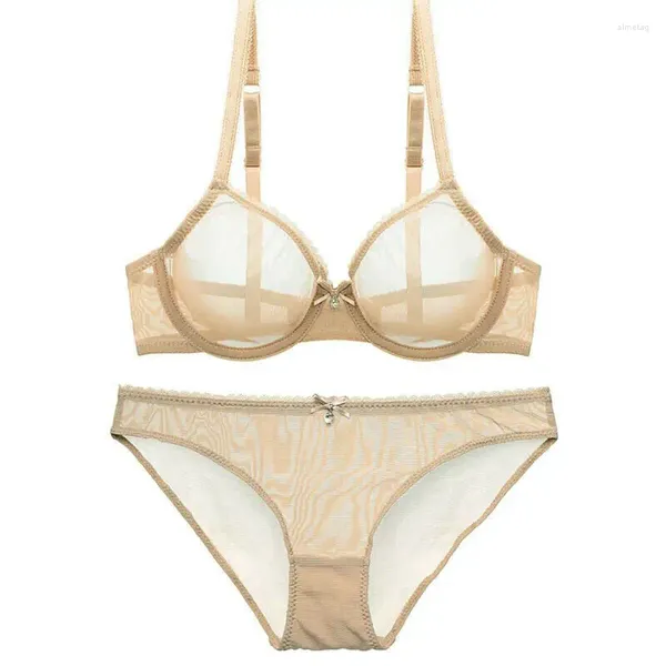 BHs YBCG Frauen BH Spitze Mesh Sexy Hohl Unterwäsche Durchsichtig Stretch Big Cup Höschen Mode Dessous für Damen