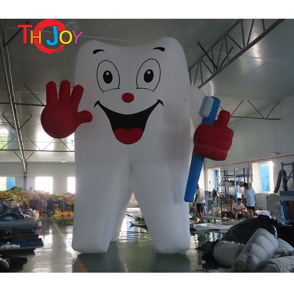 Atacado atividades ao ar livre 5m 17ft dente inflável gigante de altura com escova de dentes Balão dental branco para publicidade clínica de dentista