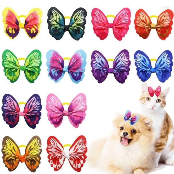 Cão vestuário bonito borboleta arcos de cabelo elástico banda pet gato topknot pequeno aliciamento acessórios produtos para decoração