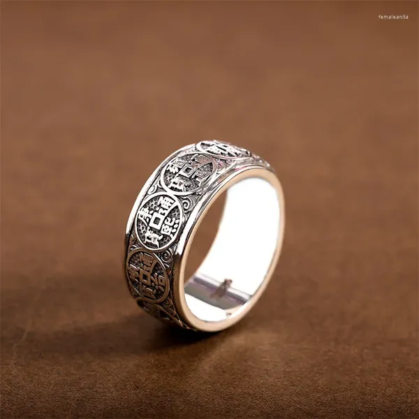Cluster Ringe Trendy S925 Silber Ring Für Männer Schmuck Retro Ethnischen Stil Kaiser Münze Drehbare Auspicious Männliche Accessoires