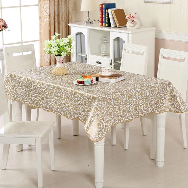 Oleado dourado na mesa retangular capa ramadan toalha de mesa à prova dwaterproof água mancha para cozinha mantel impermeável 240123