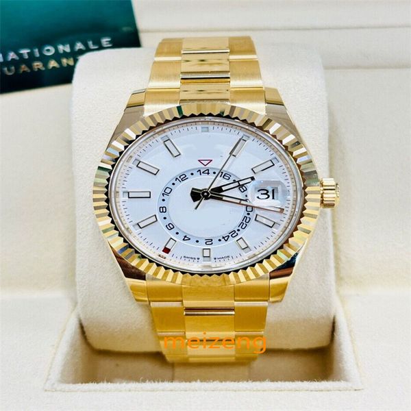 Orologio Brand World 2024 Migliore versione di fabbrica Sky-Dweller 336938 Oro giallo 18 carati Quadrante bianco Scatola e documenti Orologio automatico 2 anni di garanzia