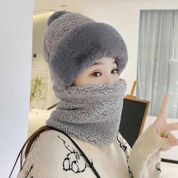 Boinas de veludo de pelúcia chapéus pescoço mais quente inverno chapéu cachecol conjunto gorros à prova de vento proteção de orelha feminino acessório de ciclismo ao ar livre