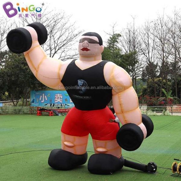 Toptan kişiselleştirilmiş 4 metre yüksekliğinde büyük şişme karakter / hava üflemeli dev kas adamı dekorasyon oyuncakları sporu için