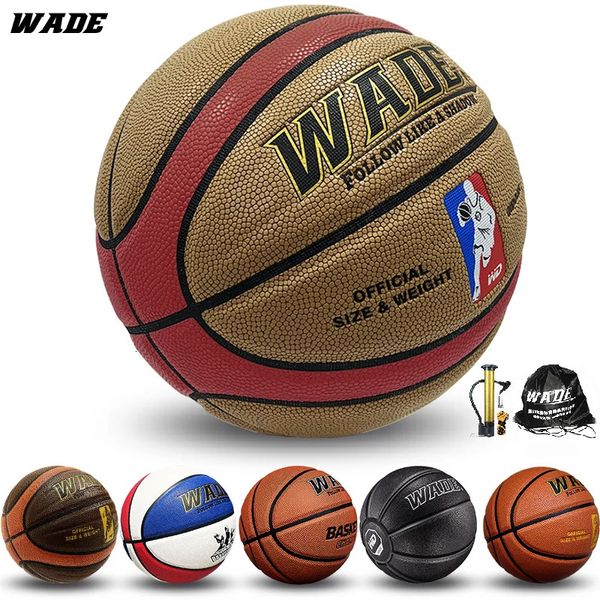 Pallone in pelle PU originale per interni ed esterni legale WADE per pallone da basket scolastico Taglia 7 Bola per adulti con pompa/perno/rete/sacchetto gratuiti 240127