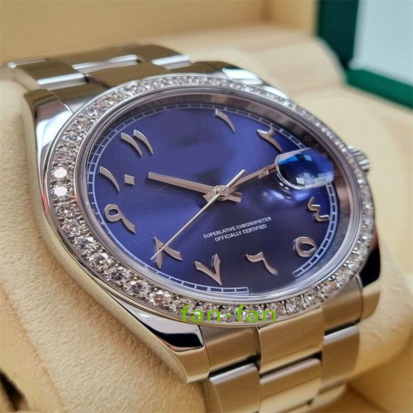 Relógio de luxo mundial da marca Melhor versão Relógio Datejust 41 Mostrador árabe azul Moldura de diamante Novo relógio automático ETA 3235 com 2 anos de garantia RELÓGIOS MENS