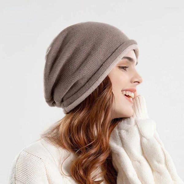 Bonés de bola moda cor combinando borda reta quente mulheres esqui chapéu sem borda ao ar livre pelúcia engrossado malha pulôver