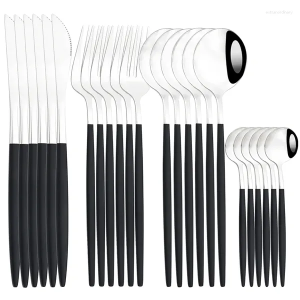 Conjuntos de louça Zoseil 24 pcs conjunto de talheres de aço inoxidável preto prata garfos colheres facas de cozinha talheres talheres faca de sobremesa