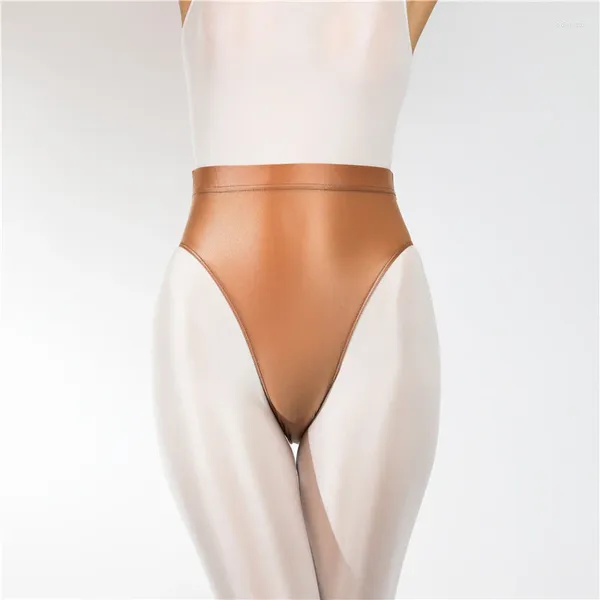Calcinha feminina cetim sedoso ultra-fino oleoso transparente cuecas de cintura alta brilhante roupa interior sexy lingerie para senhoras