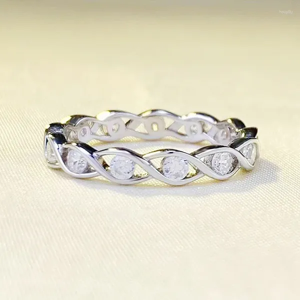 Cluster-Ringe 2024 S925 Silber Euro American Full Diamond Row Ring umwickelt kleine Damen exquisiten Modestil